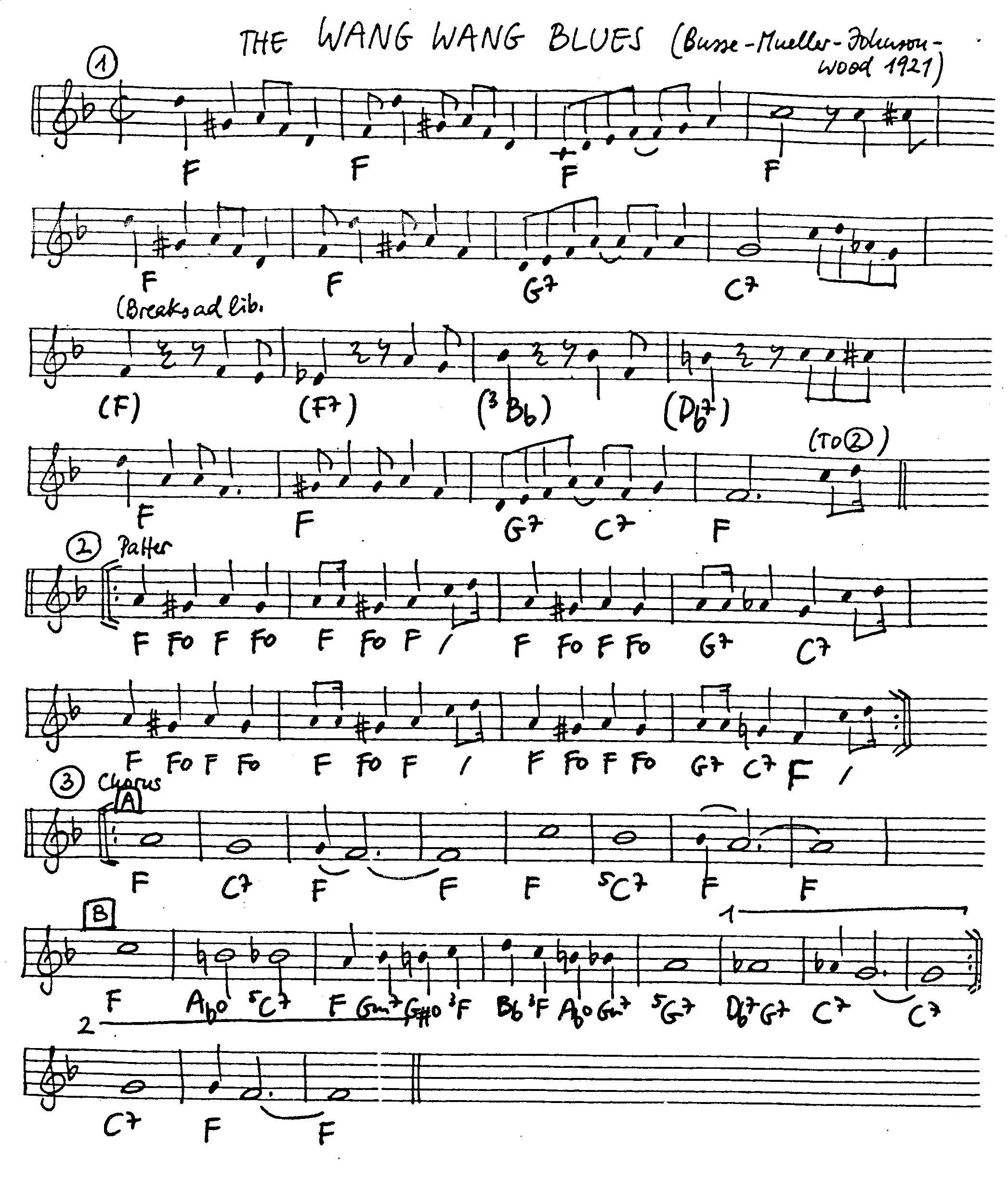 wang wang blues free jazz leadsheet - Courtesy of the Jungle Jazz Band